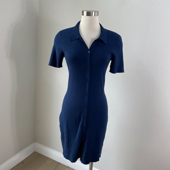 Aritzia Sunday Best Womens Medium Navy Mini Polo Dress Short Sleeve Knit - Picture 1 of 10